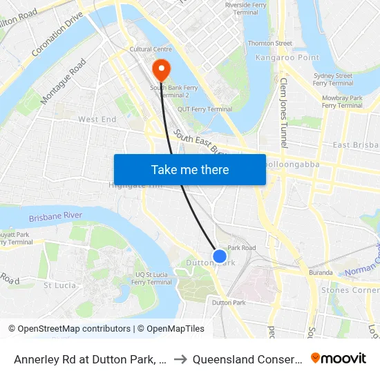 Annerley Rd at Dutton Park, Stop 11/17 to Queensland Conservatorium map
