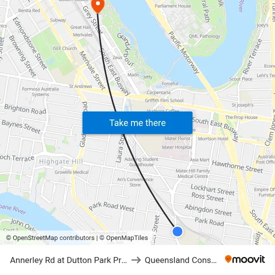 Annerley Rd at Dutton Park Primary, Stop 10 to Queensland Conservatorium map