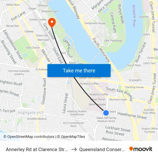 Annerley Rd at Clarence Street, Stop 7 to Queensland Conservatorium map