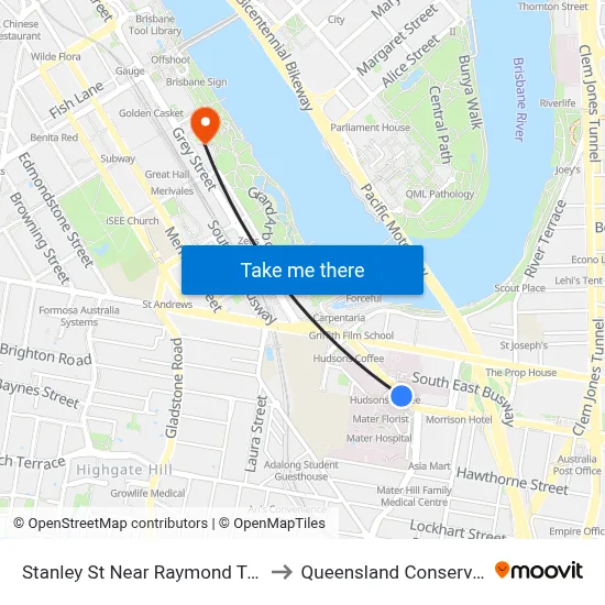 Stanley St Near Raymond Tce, Stop 6 to Queensland Conservatorium map