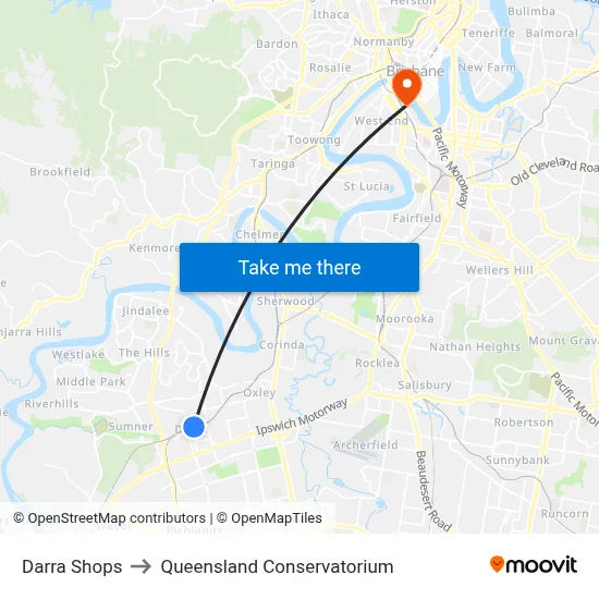 Darra Shops to Queensland Conservatorium map