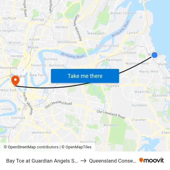 Bay Tce at Guardian Angels School Stop 95 to Queensland Conservatorium map