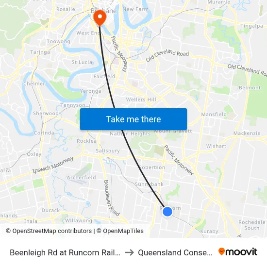 Beenleigh Rd at Runcorn Railway, Stop 72 to Queensland Conservatorium map