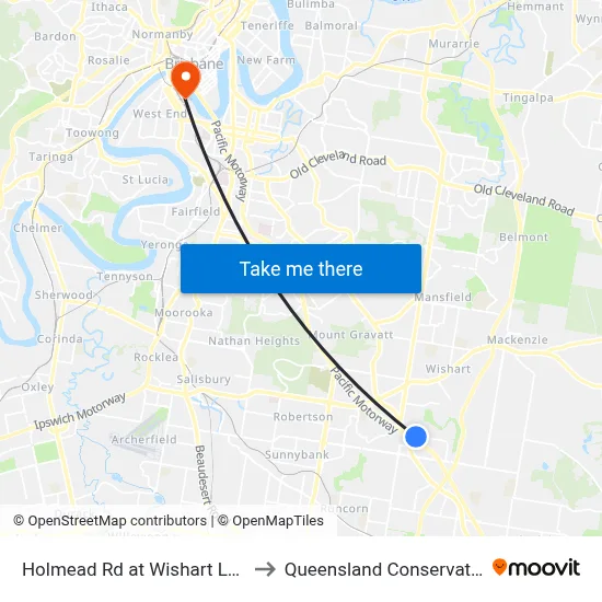 Holmead Rd at Wishart Lookout to Queensland Conservatorium map