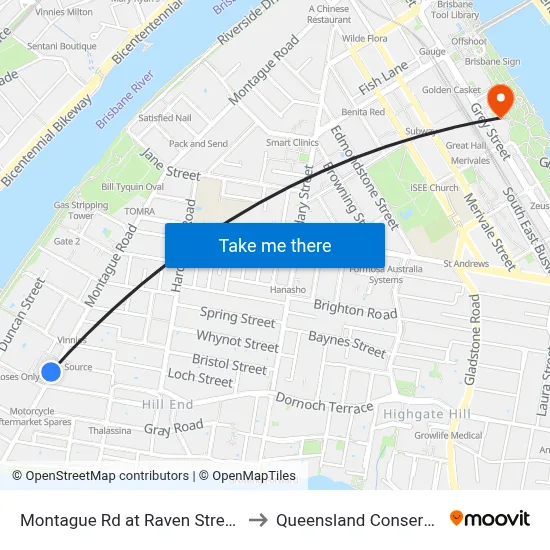 Montague Rd at Raven Street, Stop 12 to Queensland Conservatorium map