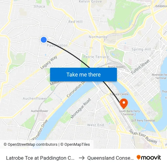 Latrobe Tce at Paddington Central, Stop 10 to Queensland Conservatorium map