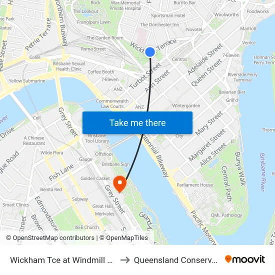 Wickham Tce at Windmill Stop 134 to Queensland Conservatorium map