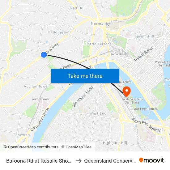 Baroona Rd at Rosalie Shops, Stop 9 to Queensland Conservatorium map
