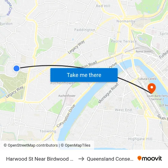Harwood St Near Birdwood Tce, Stop 28a to Queensland Conservatorium map