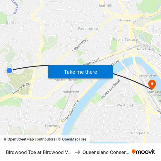 Birdwood Tce at Birdwood View, Stop 30 to Queensland Conservatorium map