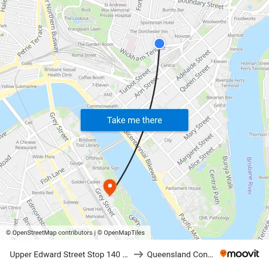 Upper Edward Street Stop 140 Near Wickham Tce to Queensland Conservatorium map