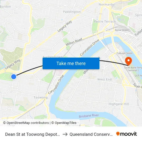 Dean St at Toowong Depot, Stop 17 to Queensland Conservatorium map