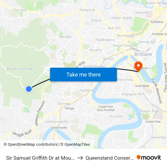 Sir Samuel Griffith Dr at Mount Coot-Tha to Queensland Conservatorium map