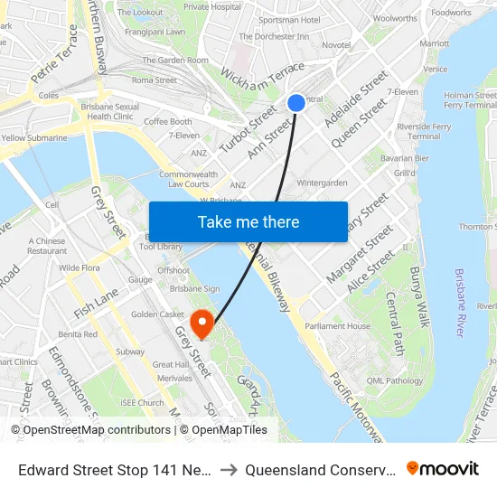 Edward Street Stop 141 Near Ann St to Queensland Conservatorium map