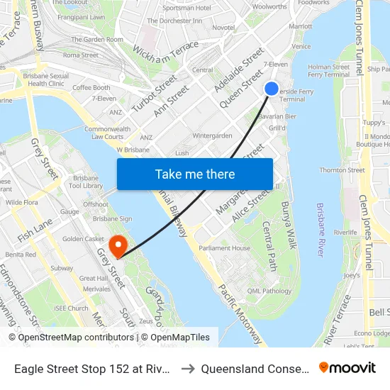 Eagle Street Stop 152 at Riverside Centre to Queensland Conservatorium map