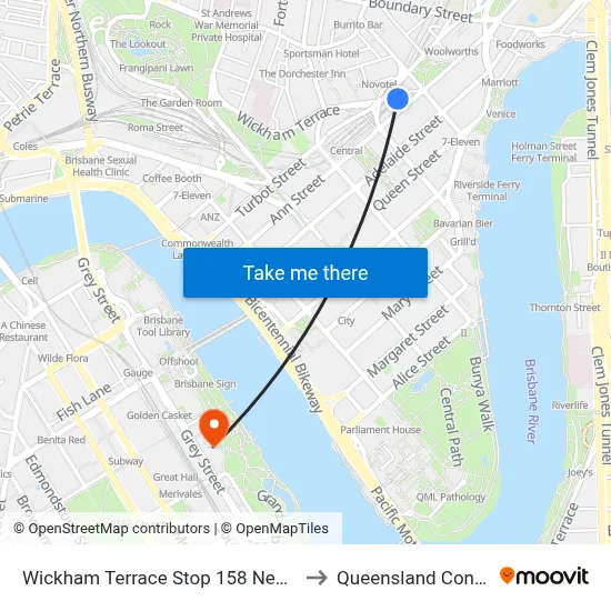 Wickham Terrace Stop 158 Near Turbot St, Stand A to Queensland Conservatorium map