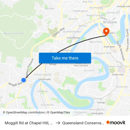 Moggill Rd at Chapel Hill, Stop 28 to Queensland Conservatorium map