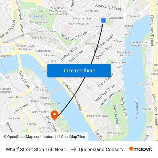 Wharf Street Stop 166 Near Turbot St to Queensland Conservatorium map