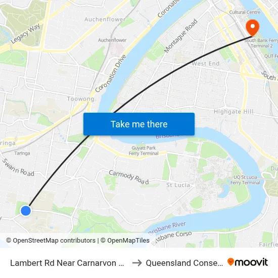 Lambert Rd Near Carnarvon Rd, Stop 36/27 to Queensland Conservatorium map