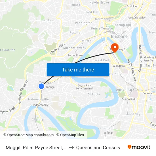 Moggill Rd at Payne Street, Stop 20 to Queensland Conservatorium map