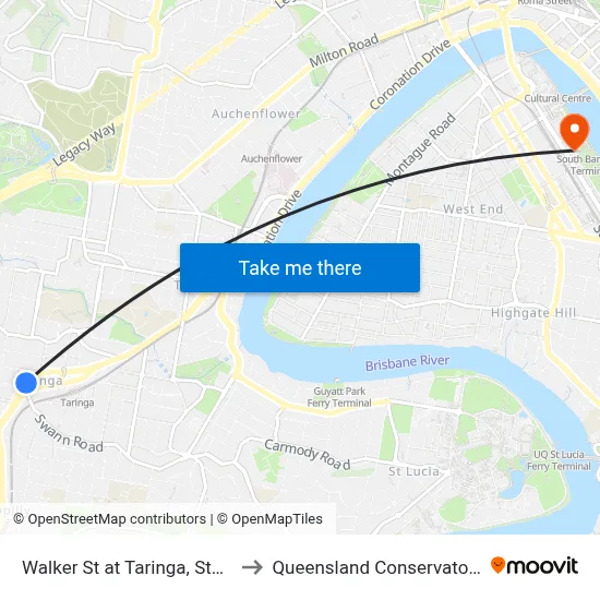 Walker St at Taringa, Stop 19 to Queensland Conservatorium map