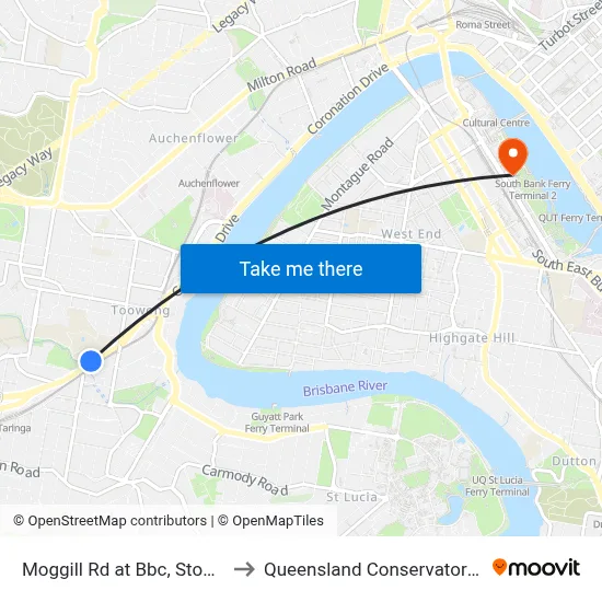 Moggill Rd at Bbc, Stop 16 to Queensland Conservatorium map