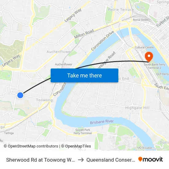 Sherwood Rd at Toowong West, Stop 22 to Queensland Conservatorium map