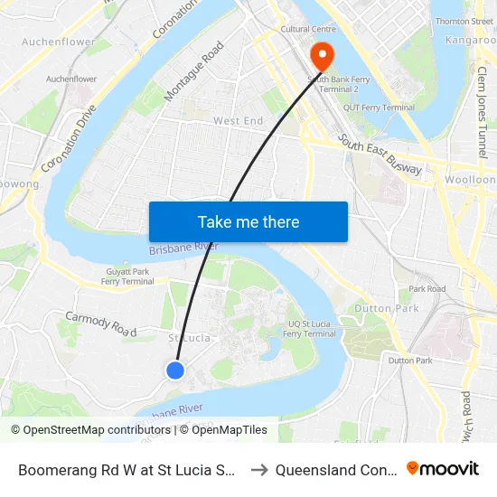 Boomerang Rd W at St Lucia South Near Hawken Dr to Queensland Conservatorium map