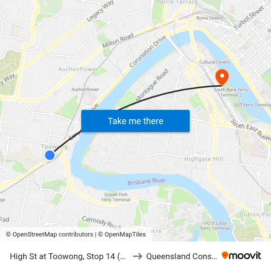 High St at Toowong, Stop 14 (Temp Relocation) to Queensland Conservatorium map