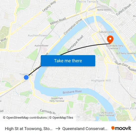 High St at Toowong, Stop 14a to Queensland Conservatorium map