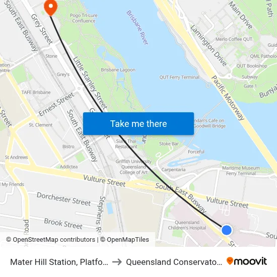 Mater Hill Station, Platform 1 to Queensland Conservatorium map