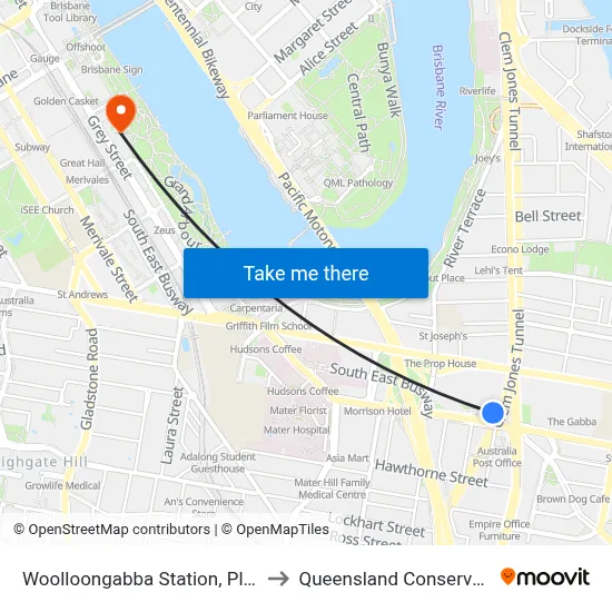 Woolloongabba Station, Platform 2 to Queensland Conservatorium map