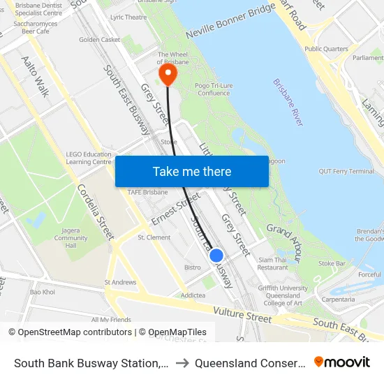 South Bank Busway Station, Platform 2 to Queensland Conservatorium map
