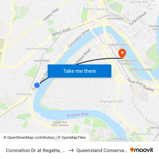 Coronation Dr at Regatta, Stop 12 to Queensland Conservatorium map