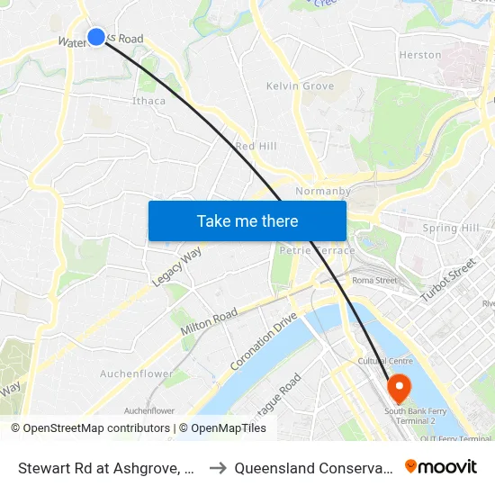 Stewart Rd at Ashgrove, Stop 46 to Queensland Conservatorium map