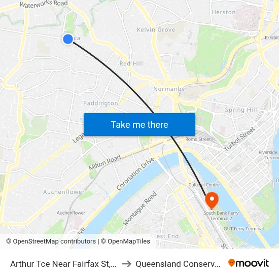 Arthur Tce Near Fairfax St, Stop 15 to Queensland Conservatorium map