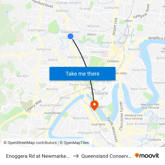 Enoggera Rd at Newmarket, Stop 20 to Queensland Conservatorium map