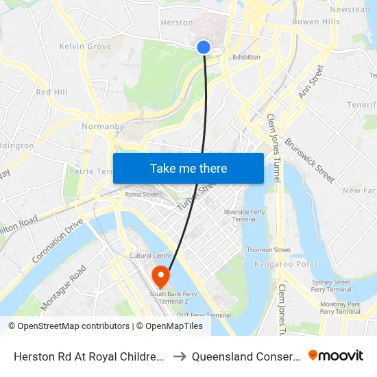 Herston Rd At Royal Children'S Hospital to Queensland Conservatorium map