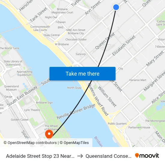 Adelaide Street Stop 23 Near David Jones to Queensland Conservatorium map