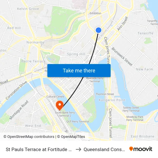 St Pauls Terrace at Fortitude Valley Stop 232 to Queensland Conservatorium map