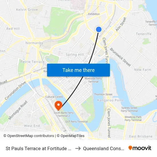 St Pauls Terrace at Fortitude Valley Stop 240 to Queensland Conservatorium map