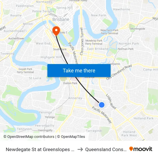 Newdegate St at Greenslopes Hospital, Stop 23 to Queensland Conservatorium map