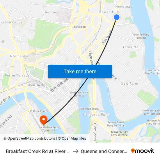 Breakfast Creek Rd at Riverpark Stop 9 to Queensland Conservatorium map