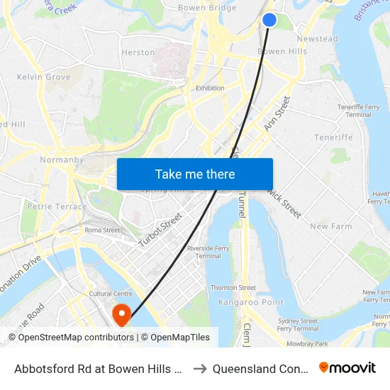Abbotsford Rd at Bowen Hills Near Folkestone St to Queensland Conservatorium map