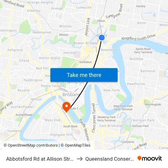 Abbotsford Rd at Allison Street Stop 16 to Queensland Conservatorium map