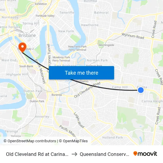 Old Cleveland Rd at Carina, Stop 35 to Queensland Conservatorium map