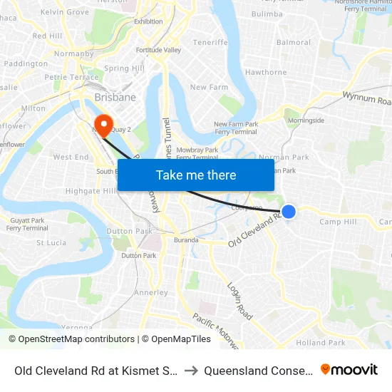 Old Cleveland Rd at Kismet Street, Stop 26 to Queensland Conservatorium map