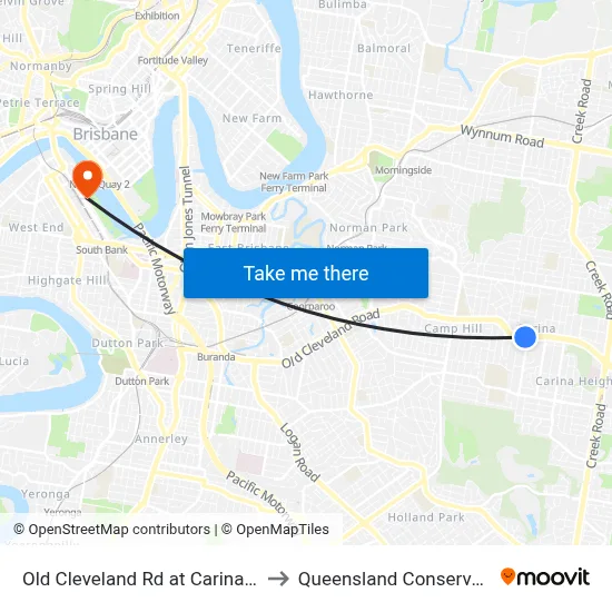 Old Cleveland Rd at Carina Stop 35 to Queensland Conservatorium map