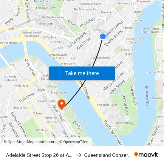 Adelaide Street Stop 26 at Anzac Square to Queensland Conservatorium map