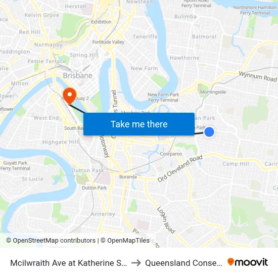 Mcilwraith Ave at Katherine Street, Stop 28 to Queensland Conservatorium map
